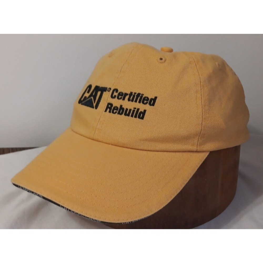 CAT Caterpillar Certified Rebuild Hat Cap Strapback Adjustable Yellow Never Worn